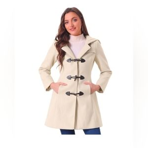 Allegra K Winter Pea Coat for Women Mid-thigh Hooded Trench Toggle Duffle Overco